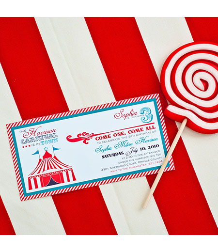 Vintage Carnival Circus Birthday Party Printable Invitation - Aqua Red